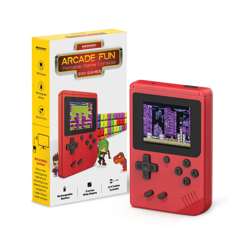 Arcade Fun Portable Gaming Console - Classic Retro Handheld with 200 Arcade Games, Red, Any Age