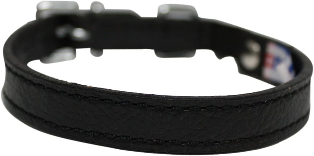 Angel, Alpine Black Genuine Leather, Elastic Break-Away Cat Collar. 12" X 1/2", Elastic Stretch Release